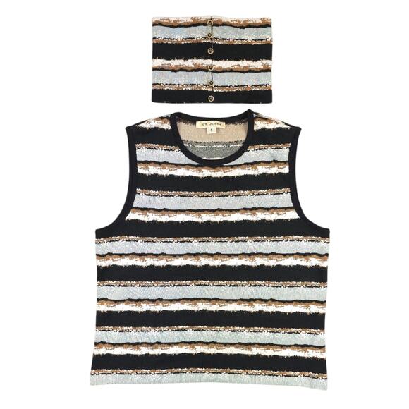 St. John Tops - St. John Striped Knit Tank Top Faux Detachable Mock Neck